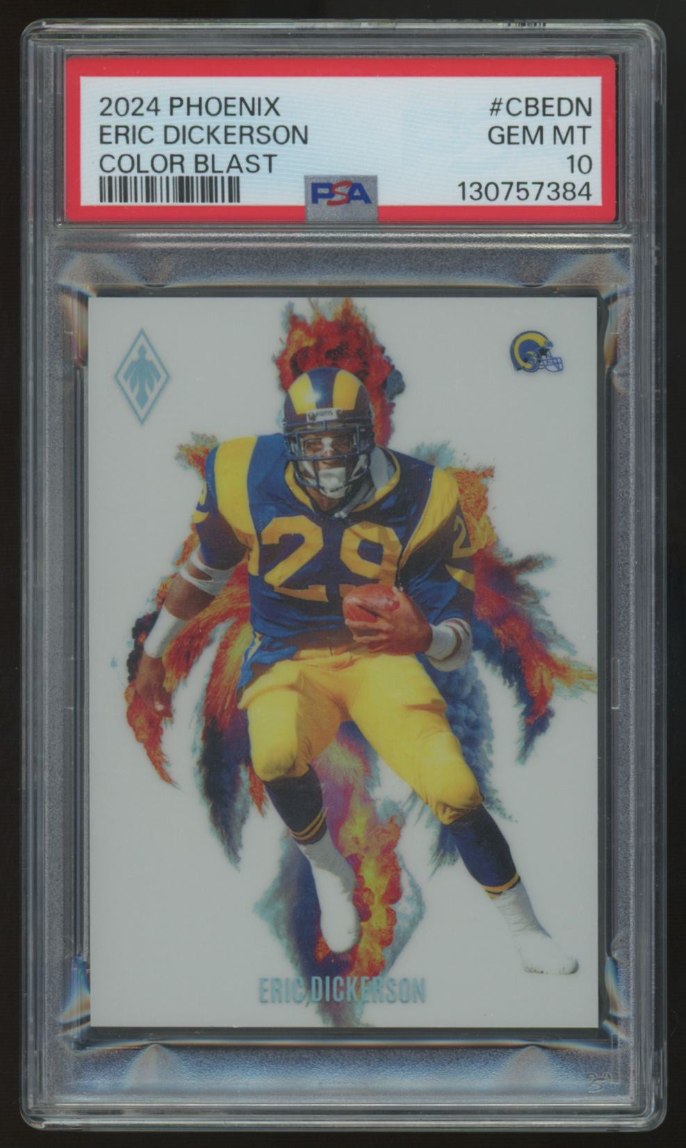 2024 Panini Phoenix Eric Dickerson Color Blast SSP #CB-EDN PSA 10