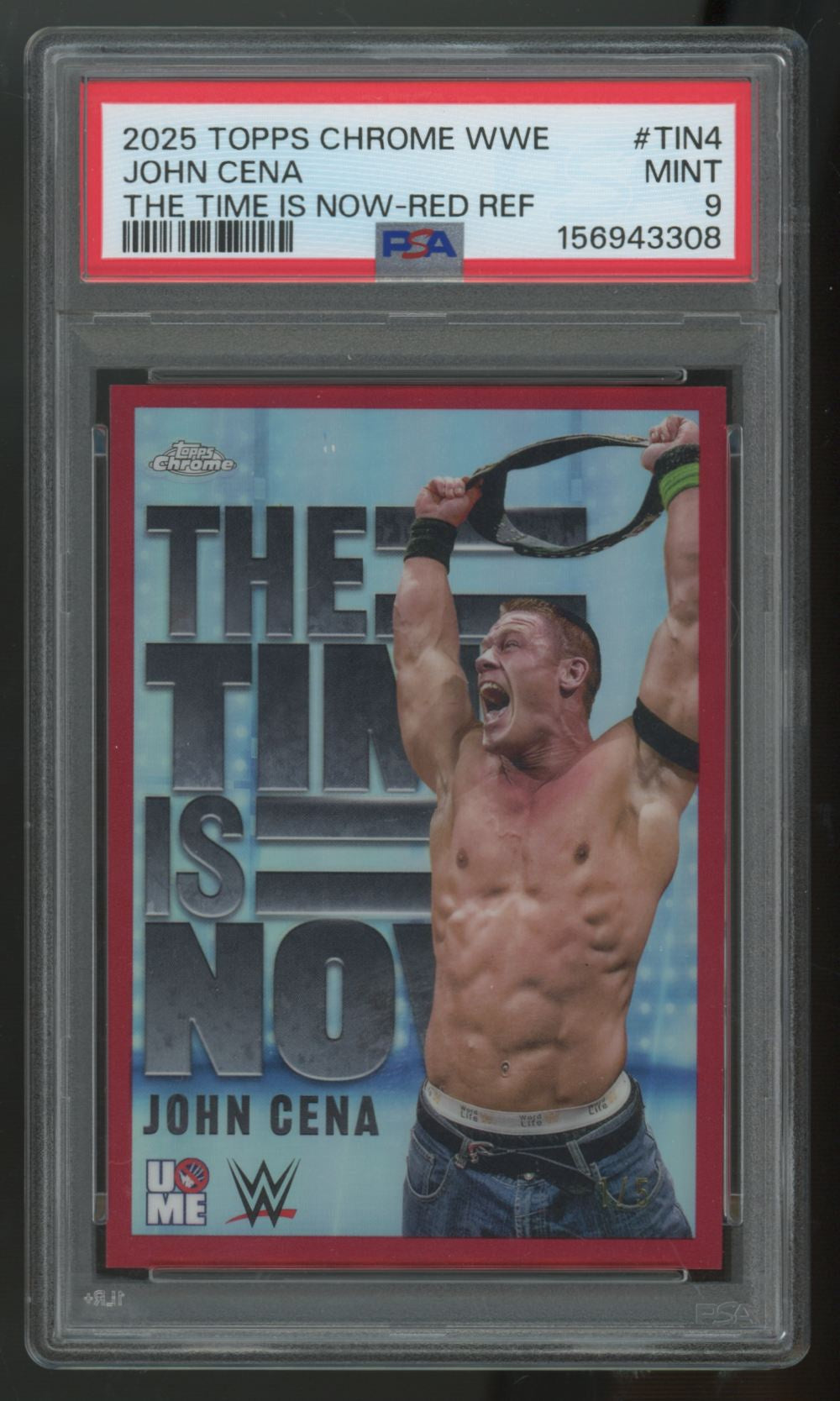 2025 Topps Chrome WWE John Cena The Time Is Now Red Refractor /5 #TIN-4 PSA 9