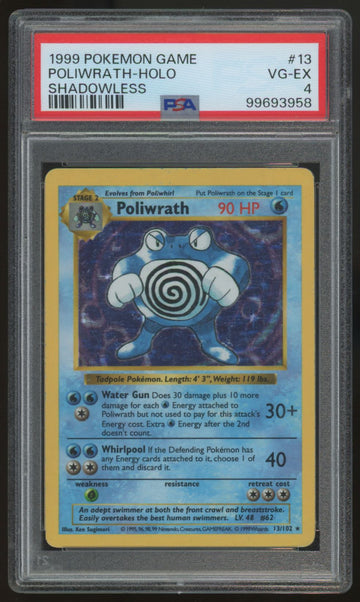 1999 Pokemon Poliwrath Base Set Shadowless Holo #13 PSA 4