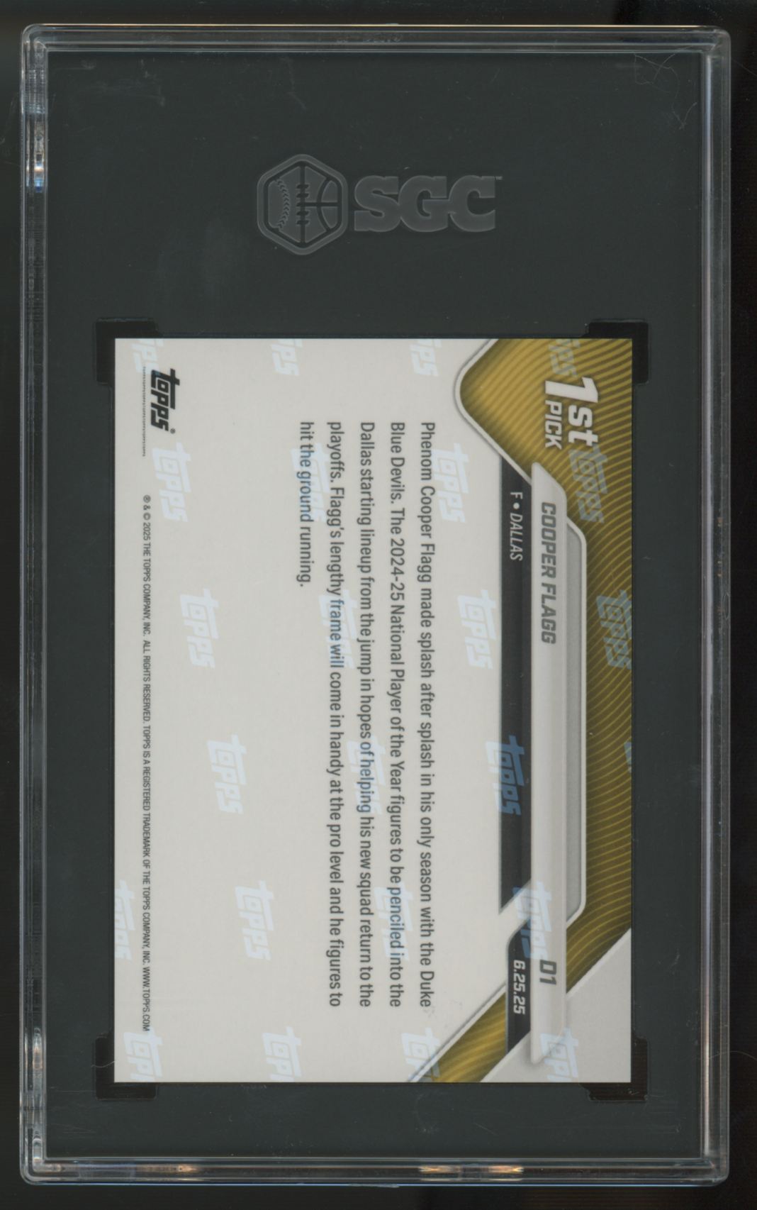 2025-26 Topps Now Cooper Flagg RC First Pick #D1 SGC 10