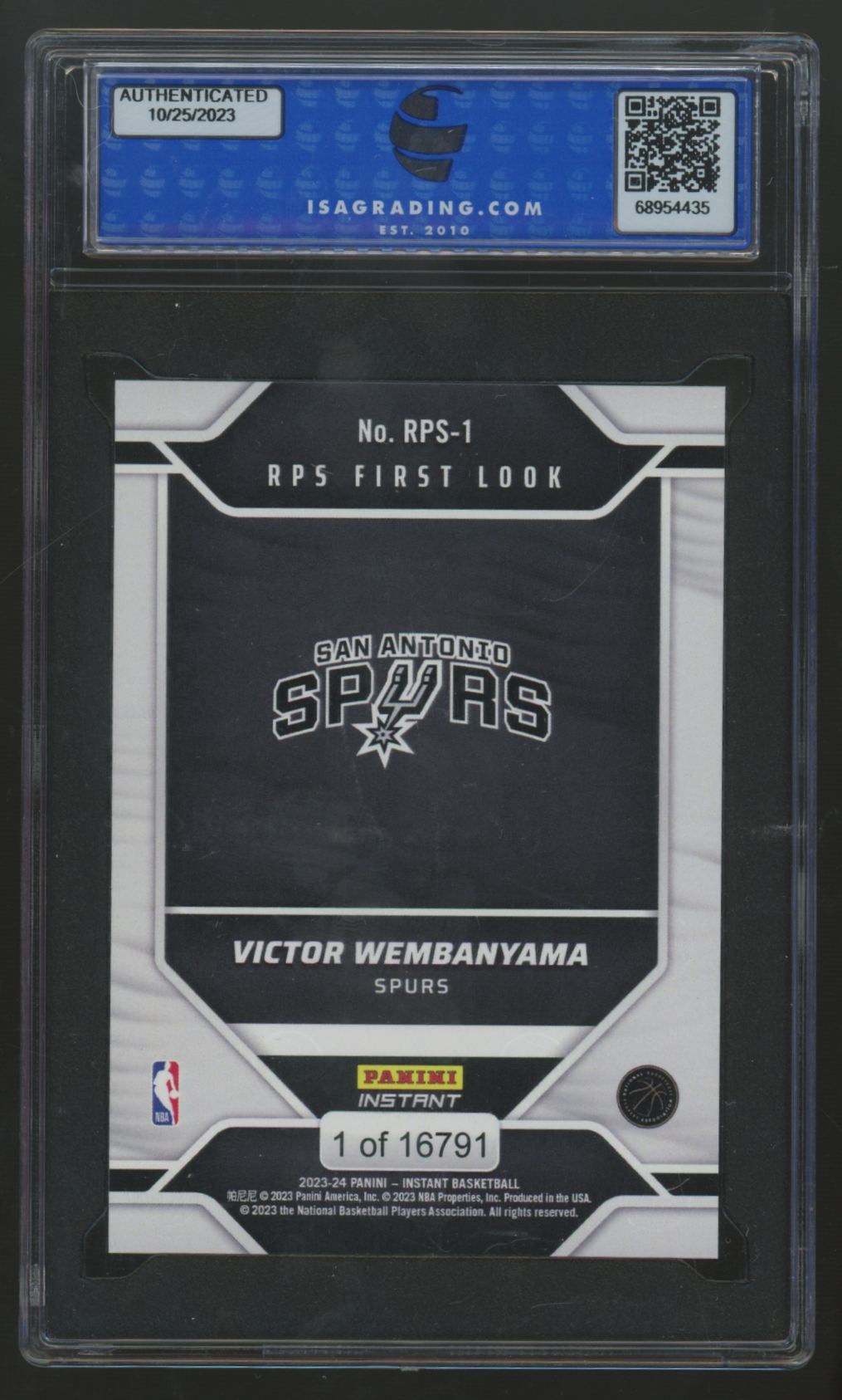 2023-24 Panini Instant Victor Wembanyama RC First Look /16791 #RPS-1 ISA 10