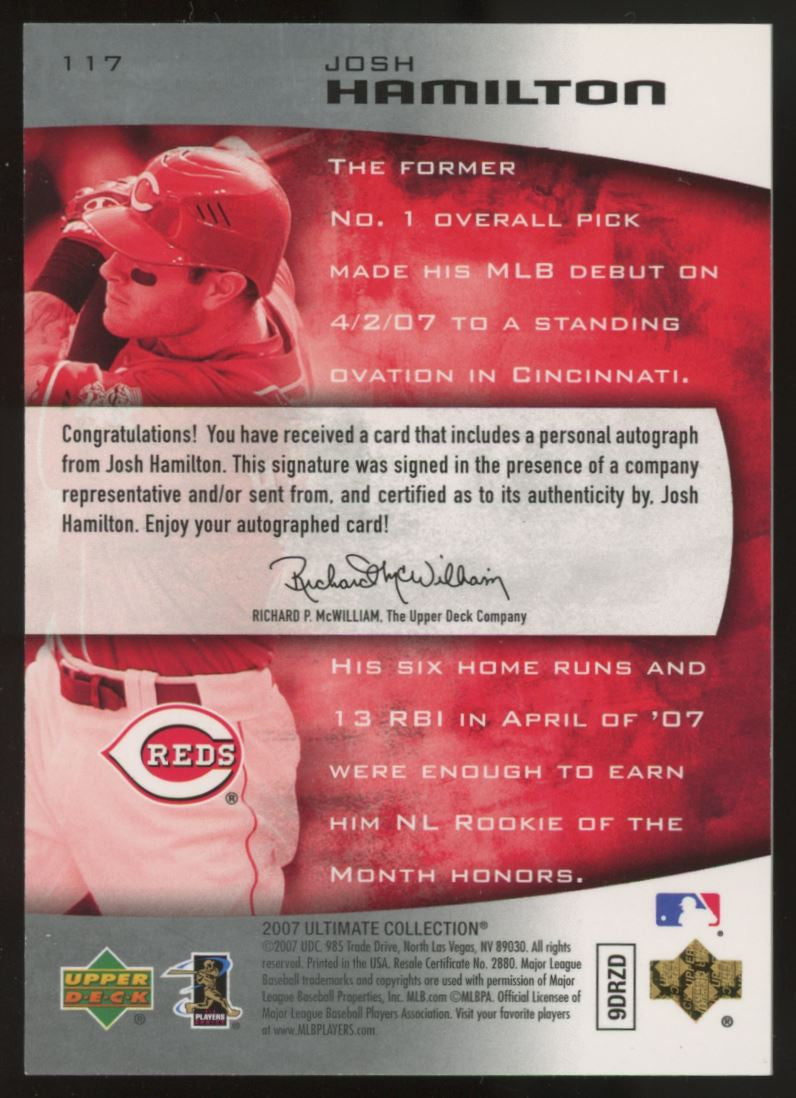 2007 Ultimate Collection Josh Hamilton RC Auto /299 #117 "B"