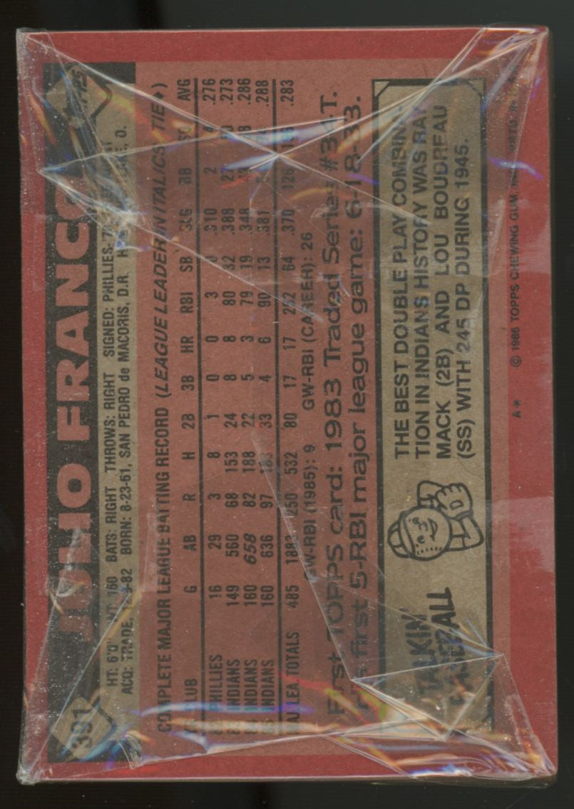 1986 Topps Baseball Grocery Cello Pack Sealed Mike Schmidt On Front