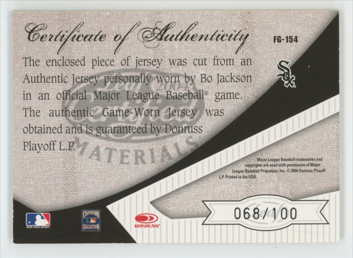 2004 Leaf Certified Materials Bo Jackson Fabric Of The Game Patch /100 #FG-154