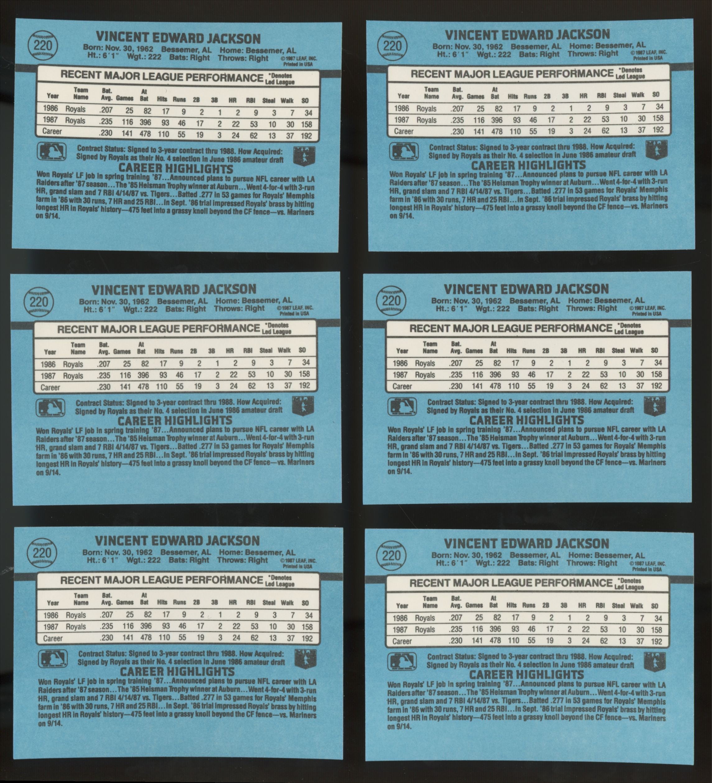 1988 Donruss Bo Jackson #220 (Lot Of 50)