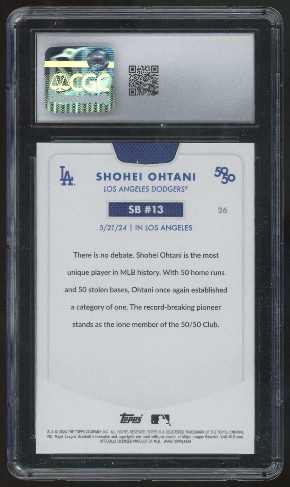 2024 Topps 50/50 Shohei Ohtani SB 13 #26 CGC 10