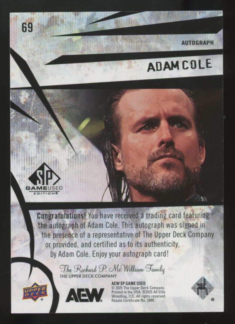 2025 SP Game Used AEW Adam Cole Blue Auto #69
