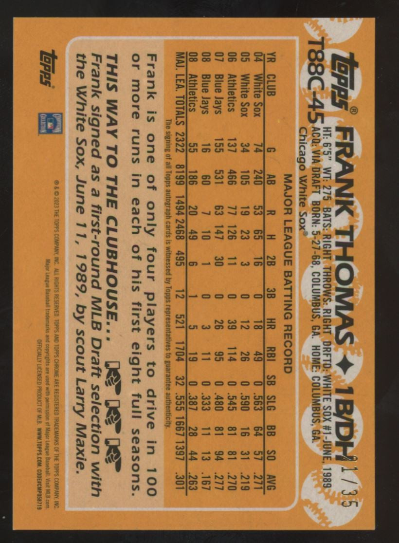 2023 Topps Chrome Frank Thomas Silver Pack Mojo Refractor Auto /35 #T88C-45