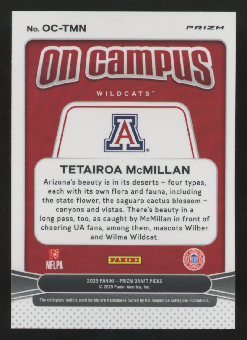 2025 Panini Prizm Draft Tetairoa McMillan RC On Campus #OC-TMN