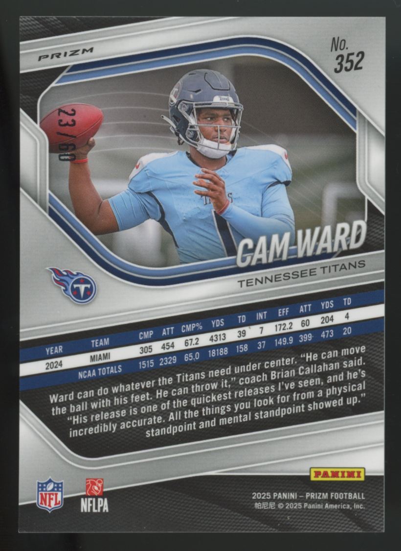 2025 Panini Prizm Cam Ward RC Super Bowl LX /60 #352