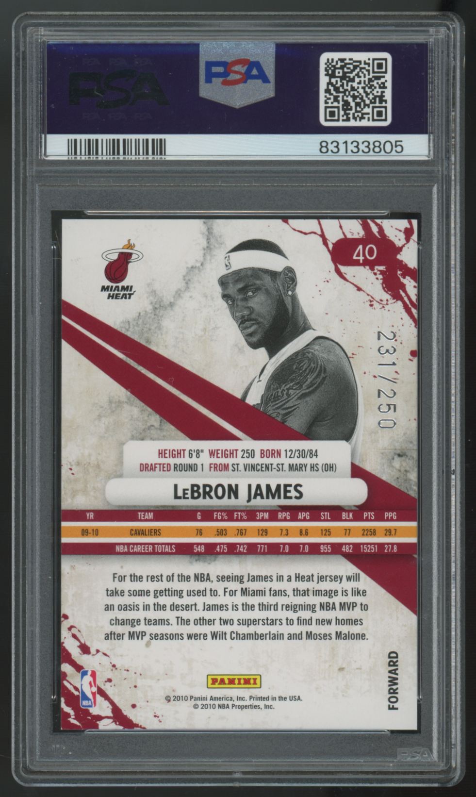2010-11 Rookies & Stars LeBron James Longevity Ruby /250 #40 PSA 9