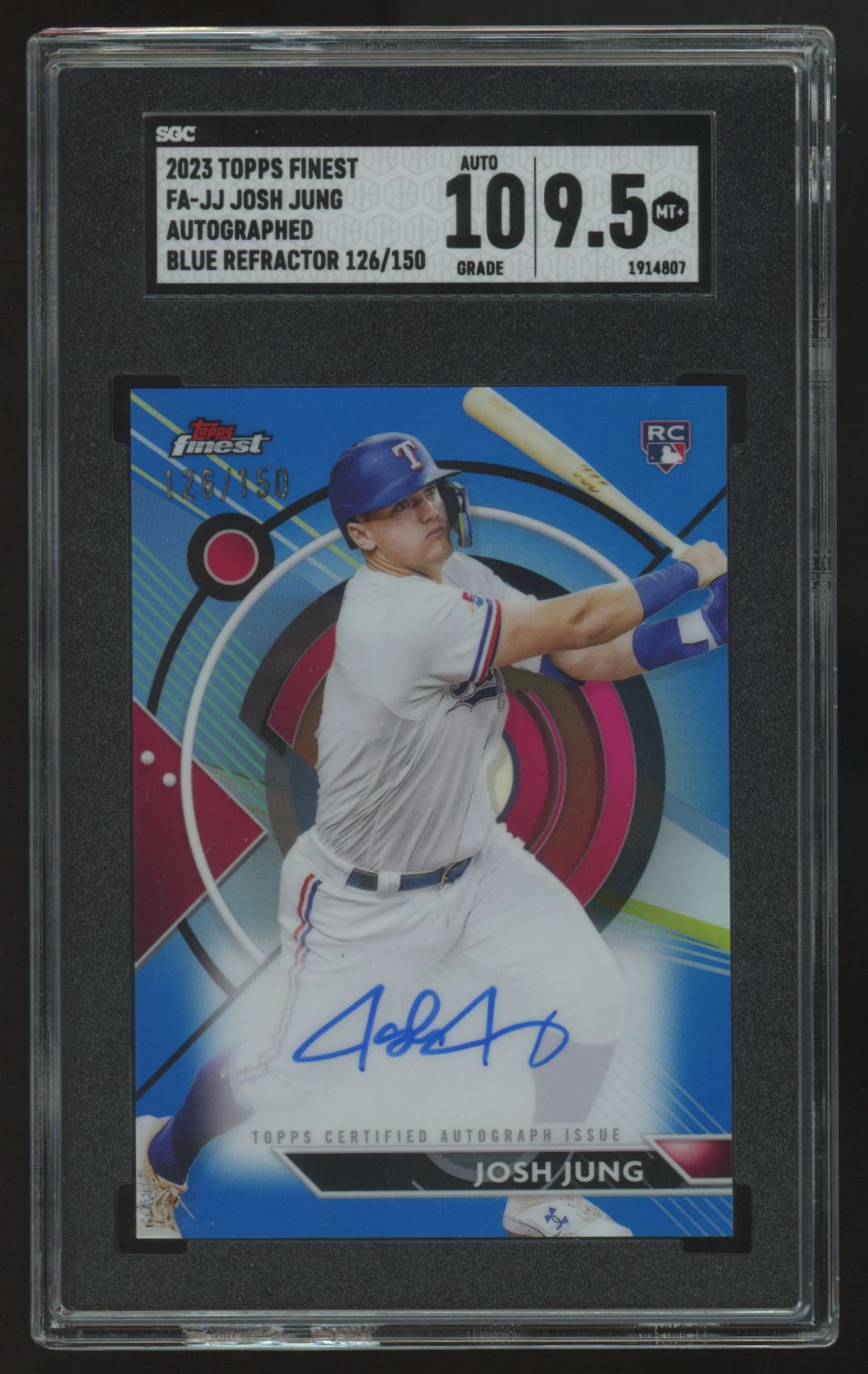 2023 Topps Finest Josh Jung RC Blue Refractor Auto /150 #FA-JJ SGC 9.5 10