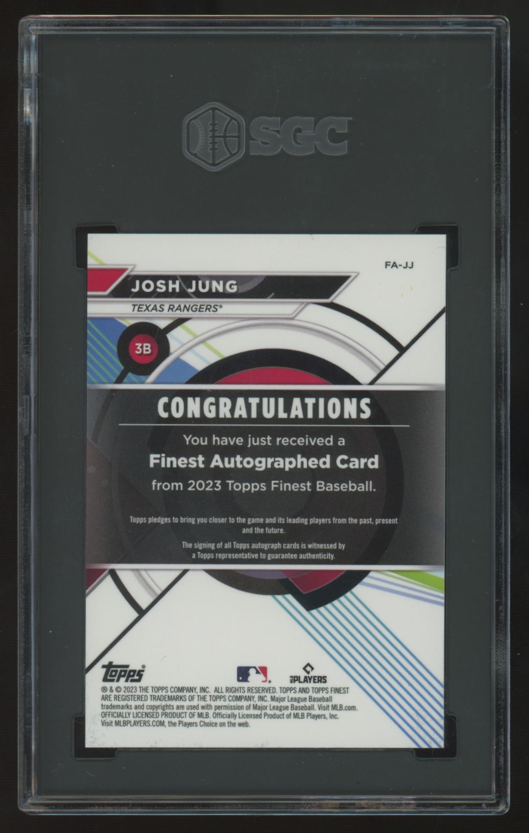 2023 Topps Finest Josh Jung RC Blue Refractor Auto /150 #FA-JJ SGC 9.5 10