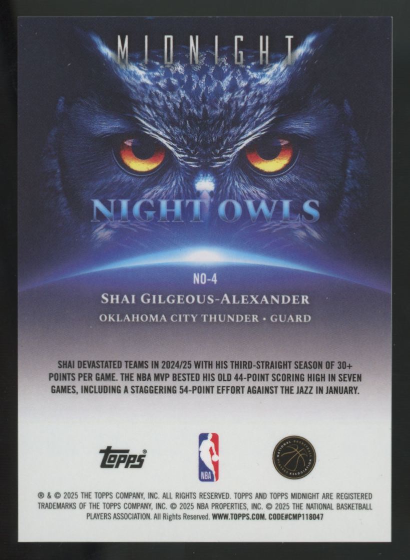 2025-26 Topps Midnight Shai Gilgeous-Alexander Night Owls SP #NO-4