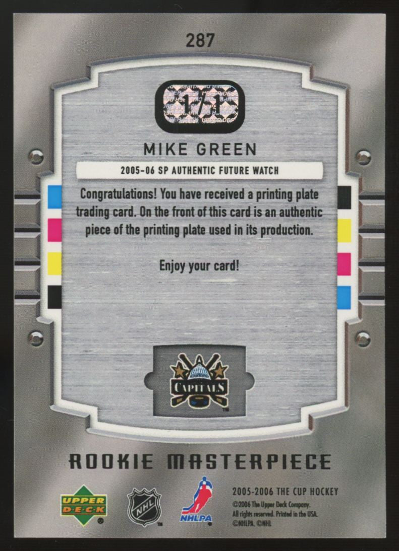 2005-06 UD The Cup Mike Green RC Masterpiece 1/1 Magenta Printing Plate #287