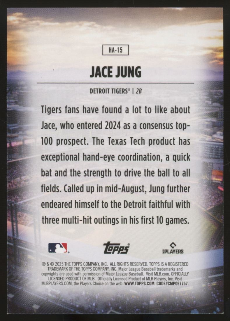 2025 Topps Series One Jace Jung RC Home Field Advantage #HA-15