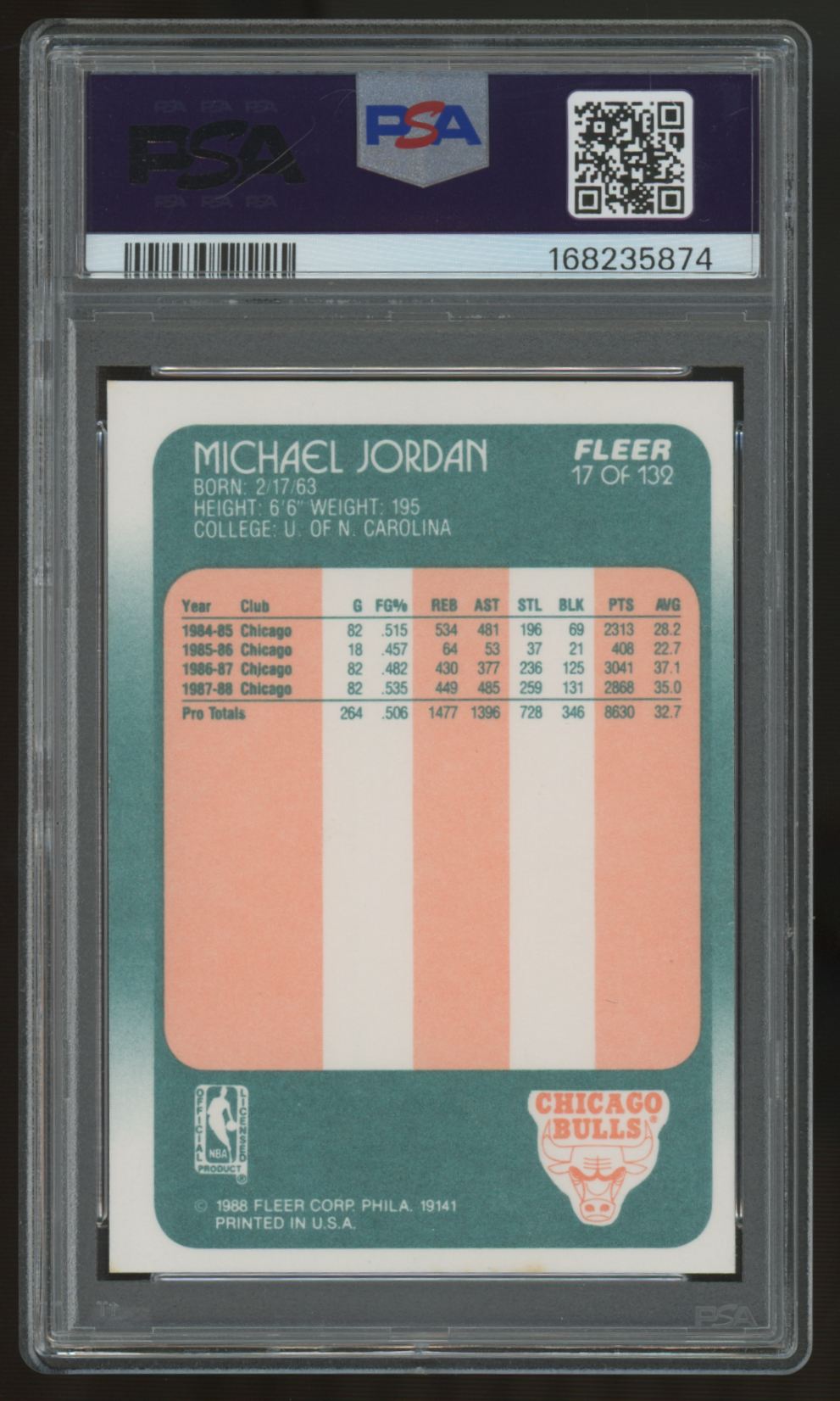 1988-89 Fleer Michael Jordan #17 PSA 7 *874