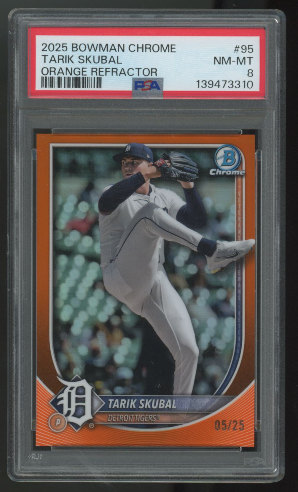 2025 Bowman Chrome Tarik Skubal Orange Refractor /25 #95 PSA 8