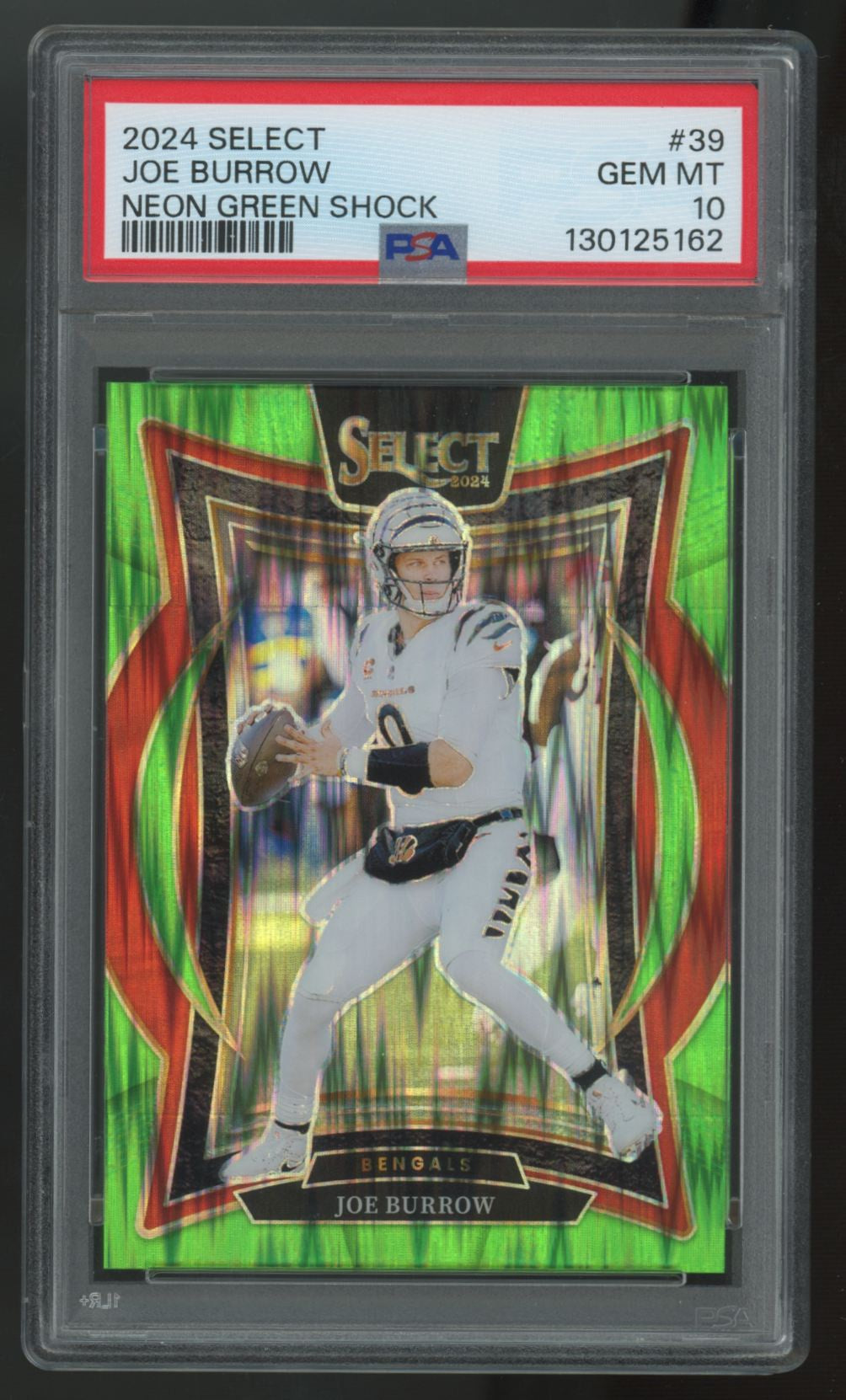 2024 Panini Select Joe Burrow Concourse Neon Green Shock /599 #39 PSA 10