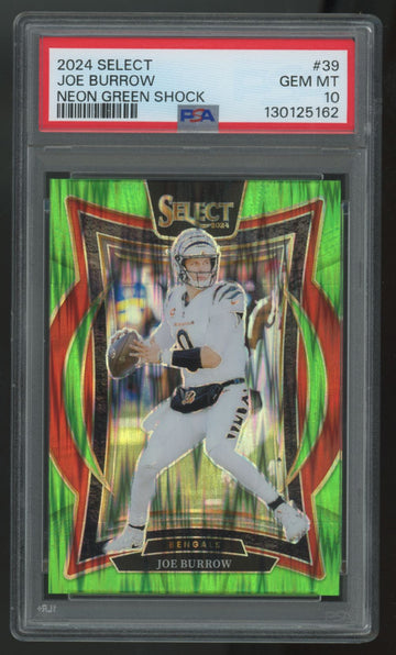 2024 Panini Select Joe Burrow Concourse Neon Green Shock /599 #39 PSA 10