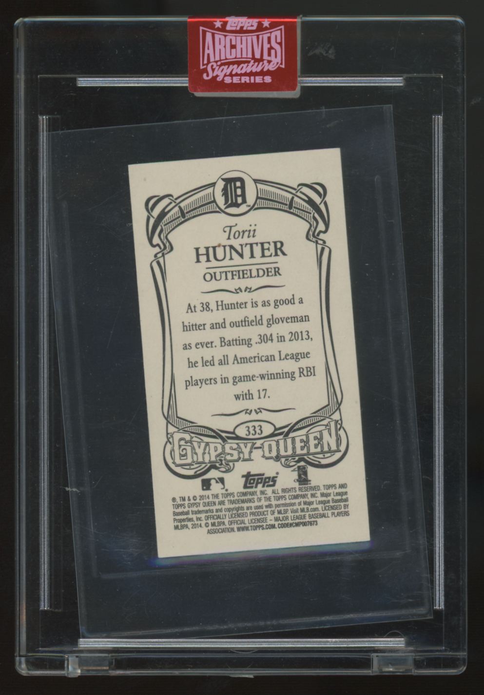 2019 Topps Archives Signature Series Torii Hunter Mini Auto 1/1 #333