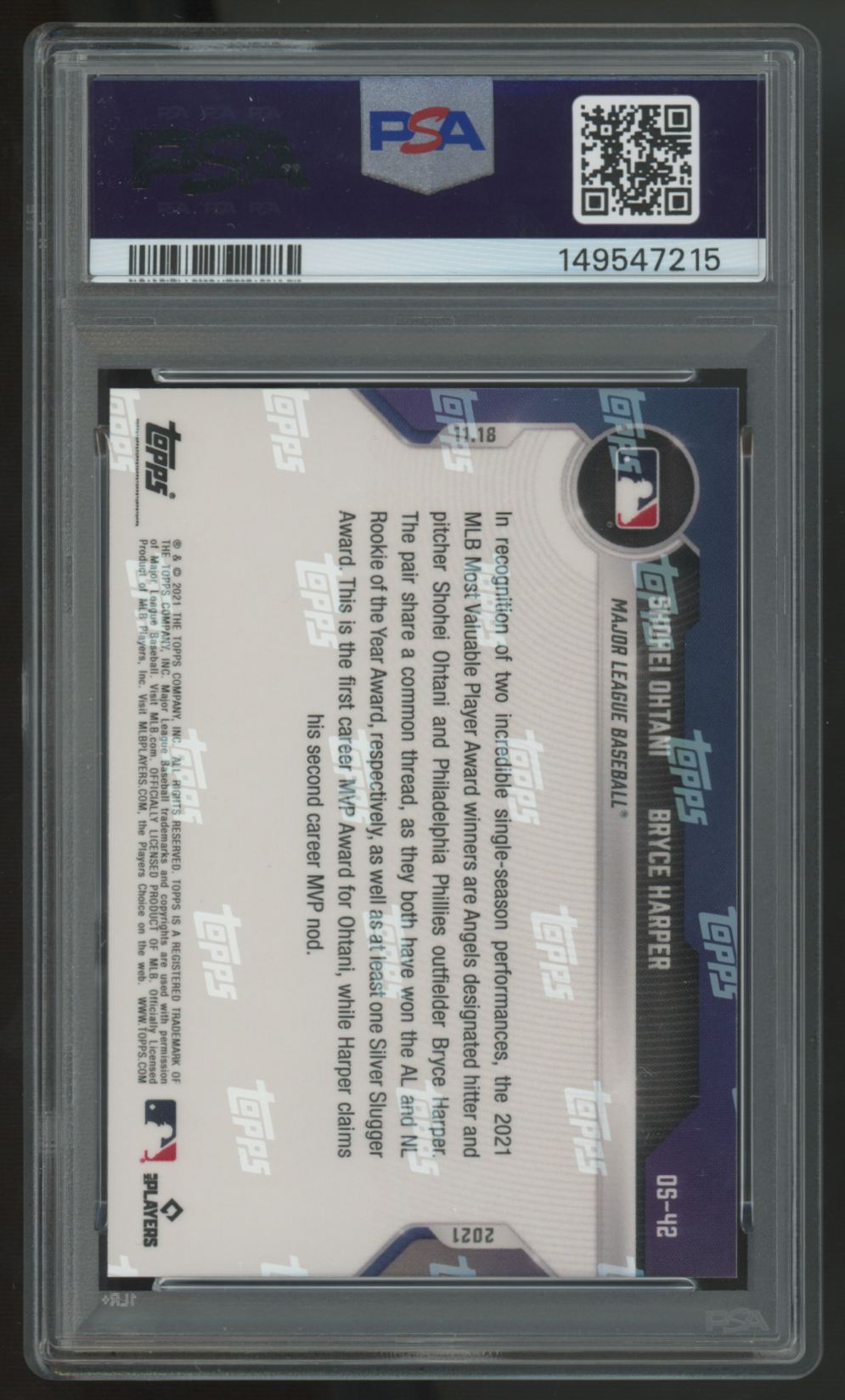 2021 Topps Now Shohei Ohtani/Bryce Harper Off-Season #OS-42 PSA 10