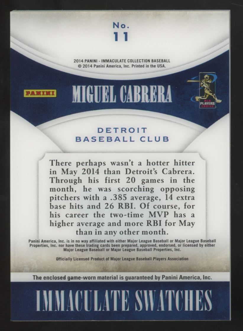 2014 Immaculate Collection Miguel Cabrera Prime Patch /49 #11