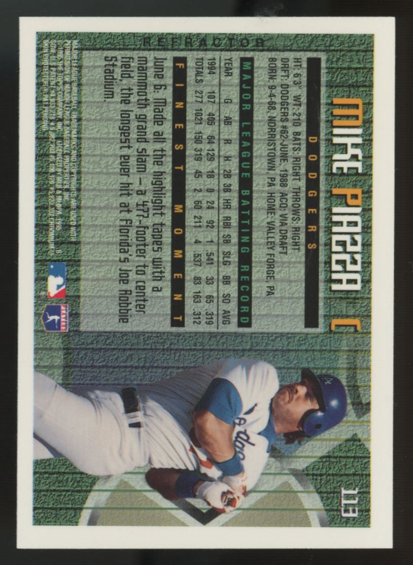 1995 Topps Finest Mike Piazza Refractor W/ Coating #113