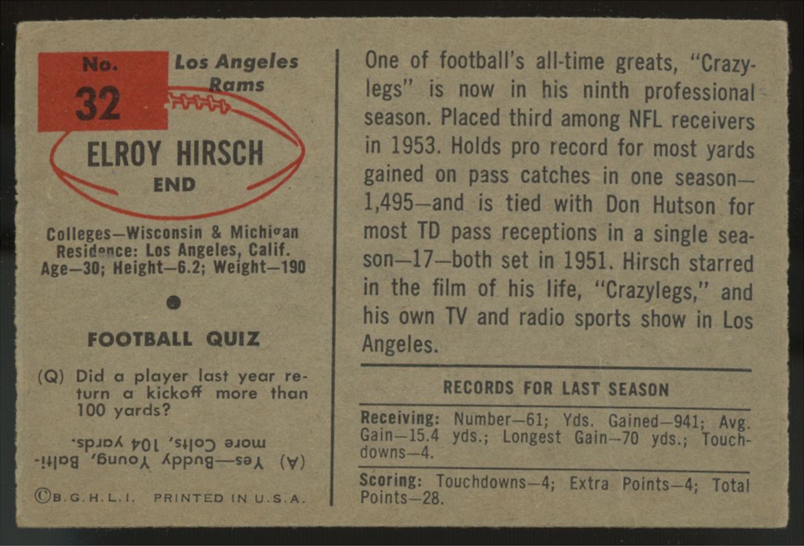 1954 Bowman Elroy Hirsch #32 EX