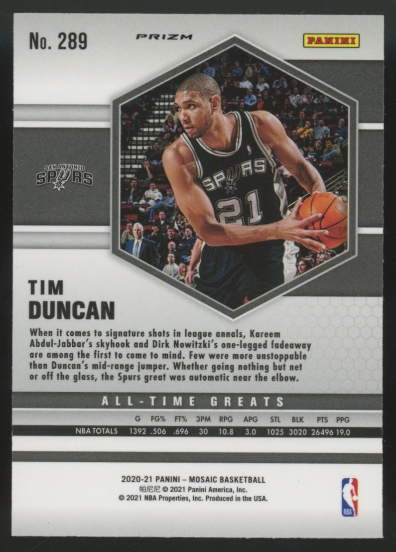 2020-21 Panini Mosaic Tim Duncan Genesis Prizm SSP #289