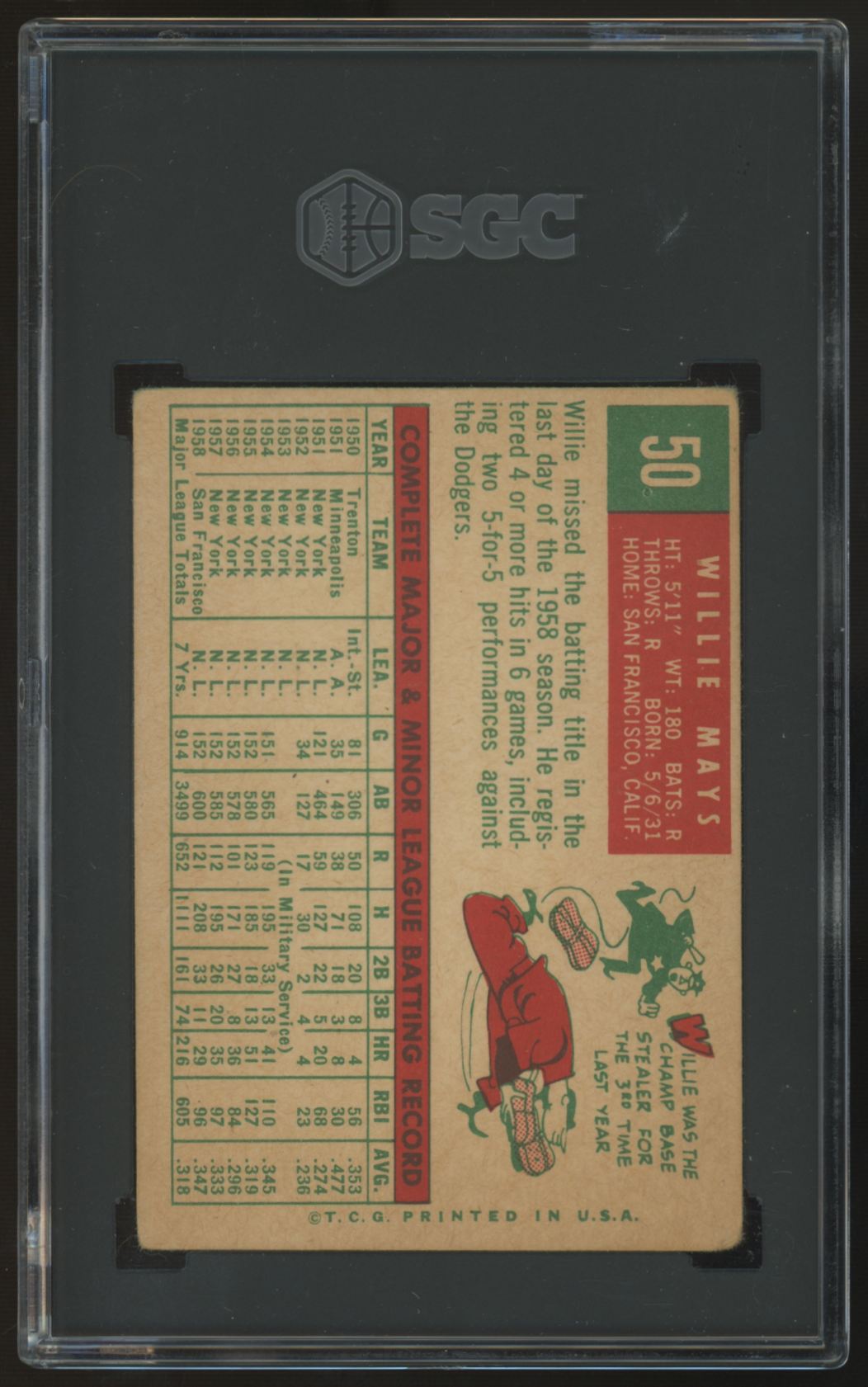 1959 Topps Willie Mays #50 SGC 2 *193