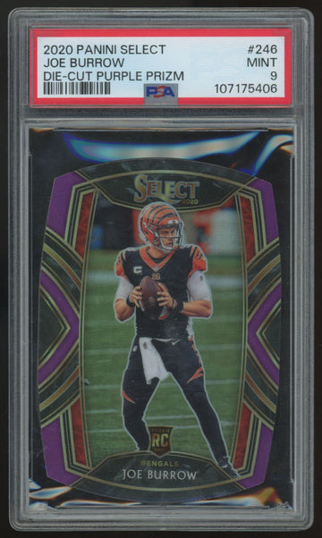 2020 Panini Select Joe Burrow RC Club Level Die-Cut Purple #246 PSA 9