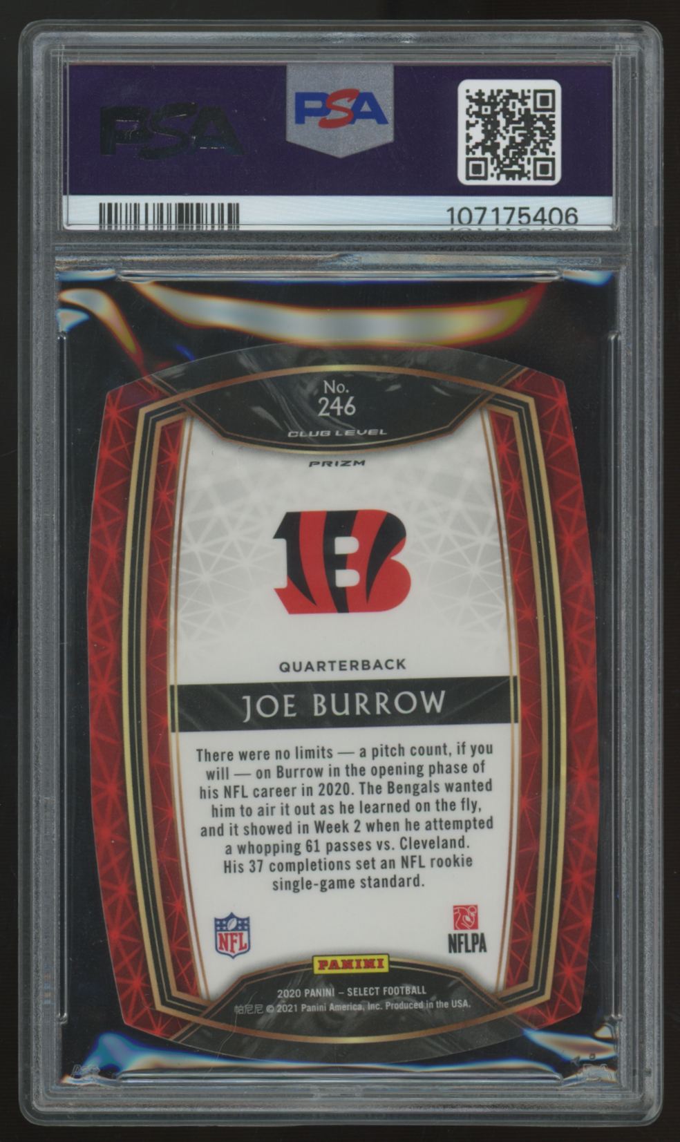 2020 Panini Select Joe Burrow RC Club Level Die-Cut Purple #246 PSA 9
