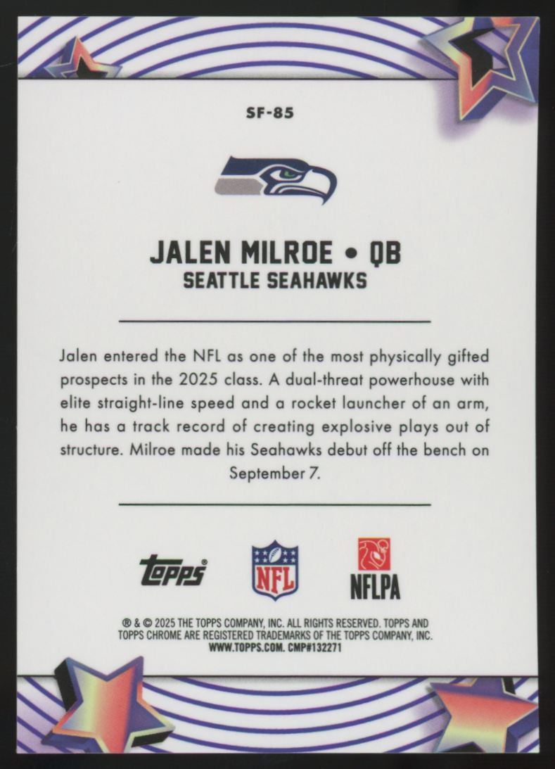 2025 Topps Chrome Cosmic Jalen Milroe RC Orange Starfractor /25 #SF-85