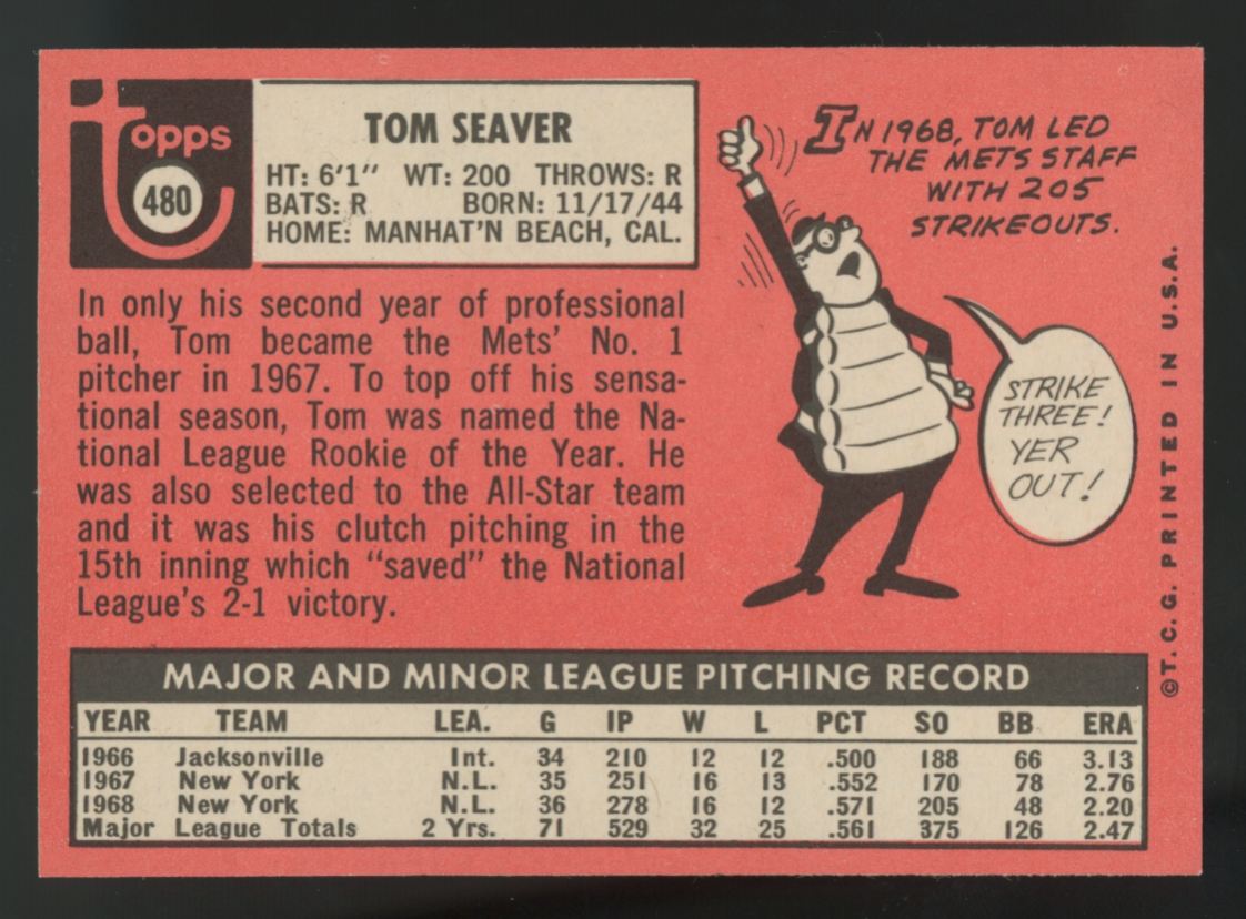 1969 Topps Tom Seaver #480 NM (OC) "B"