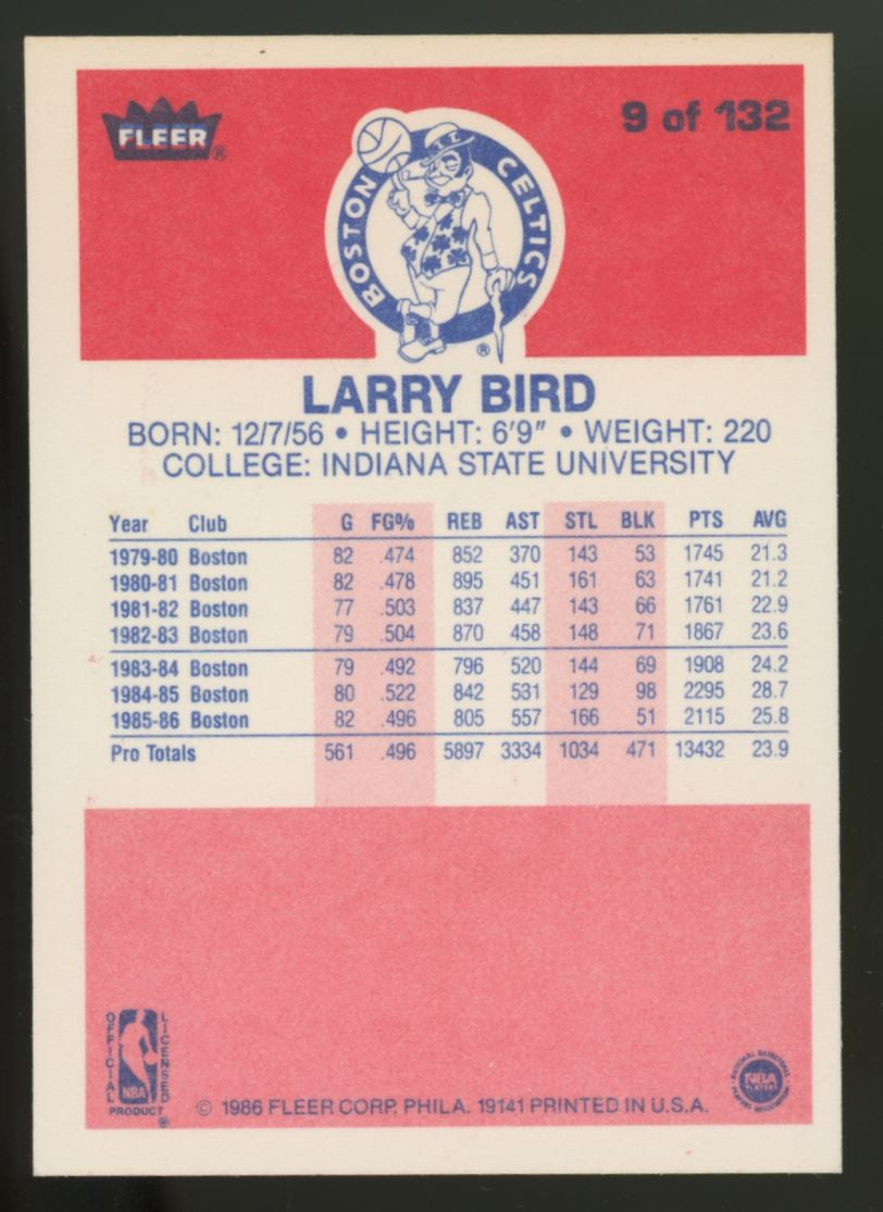 1986/87 Fleer Larry Bird #9 NM/MT