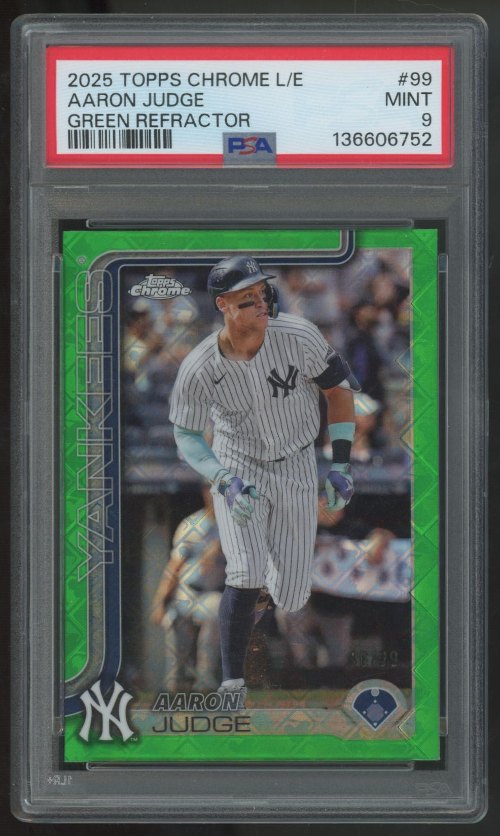 2025 Topps Chrome Logofractor Aaron Judge Green /99 #99 PSA 9