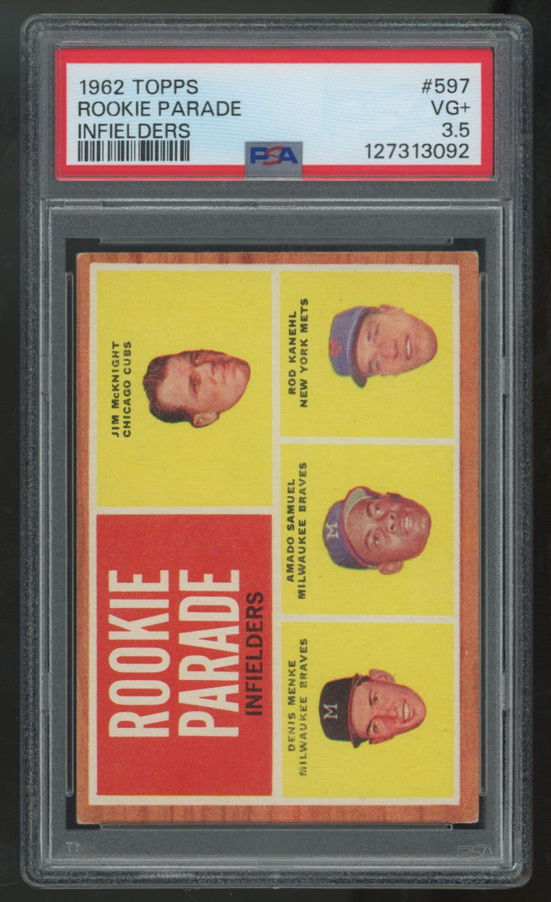 1962 Topps McKinght/Menke/Samuel/Kanehl RC Rookie Parade #597 PSA 3.5