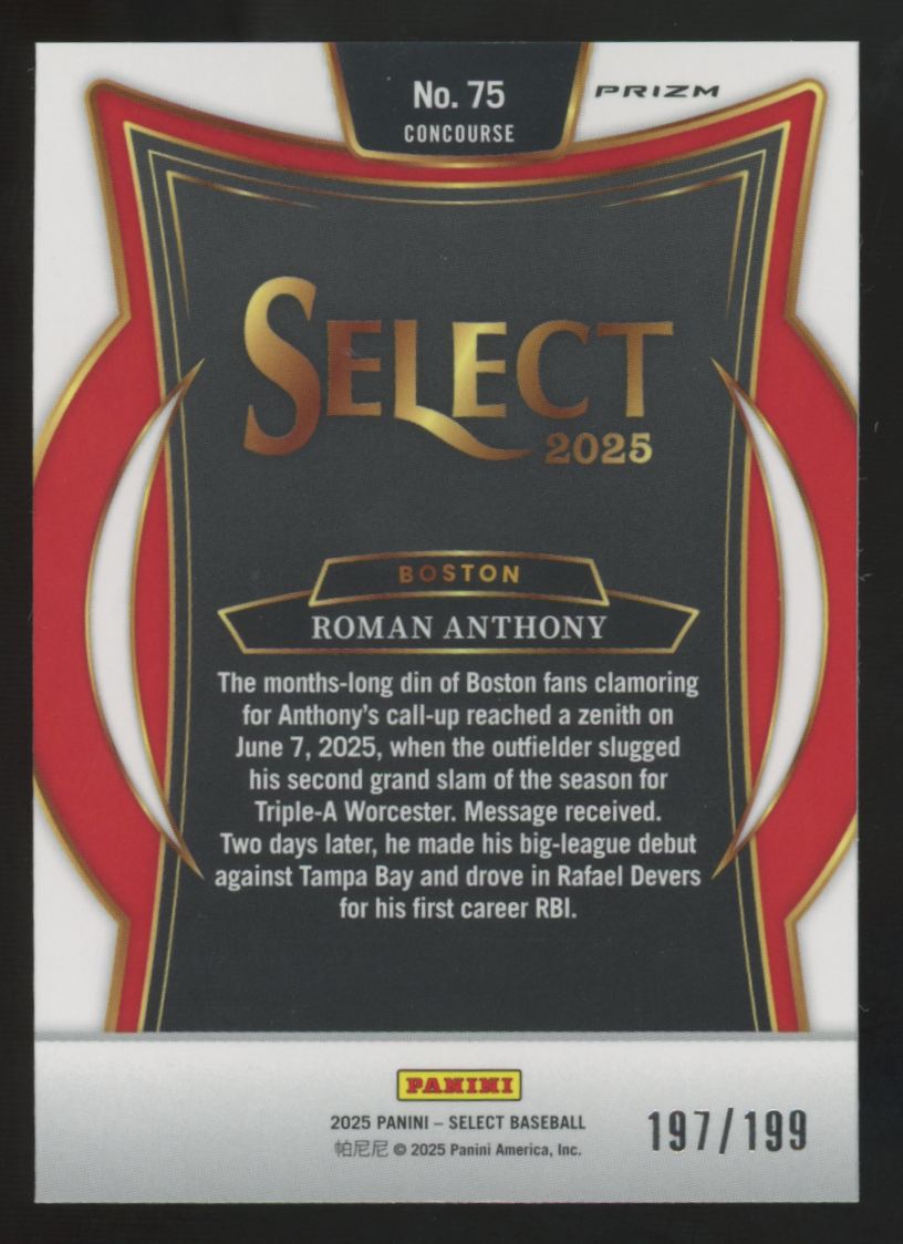 2025 Panini Select Roman Anthony RC Concourse Light Blue Prizm /199 #75