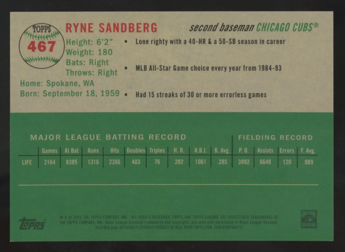 2023 Topps Chrome Platinum Ryne Sandberg Gold Wave Refractor /50 #467