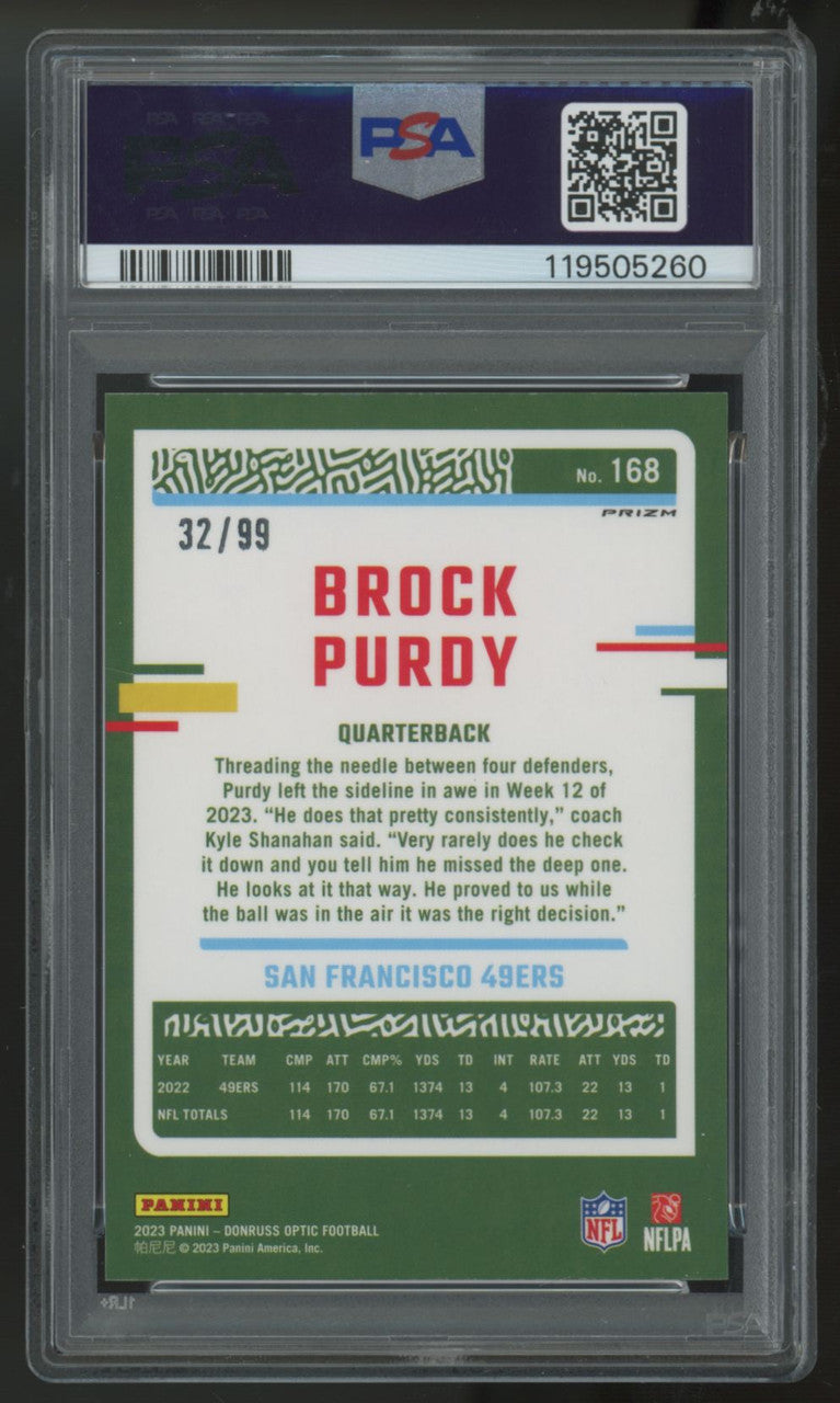 2023 Donruss Optic Brock Purdy Red Prizm /99 #168 PSA 10