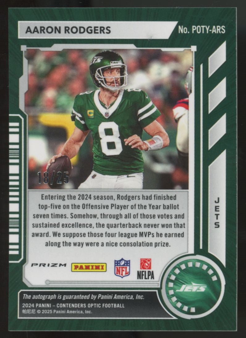2024 Contenders Optic Aaron Rodgers Player Of The Year Auto /25 #POTY-ARS