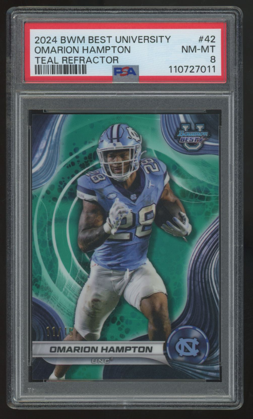 2024 Bowman's Best U Omarion Hampton Teal Refractor /15 #42 PSA 8