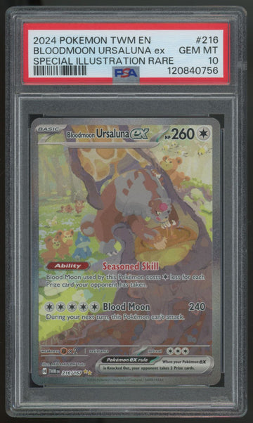 2024 Pokemon Bloodmoon Ursaluna ex Twilight Masquerade SIR #216 PSA 10 (B)