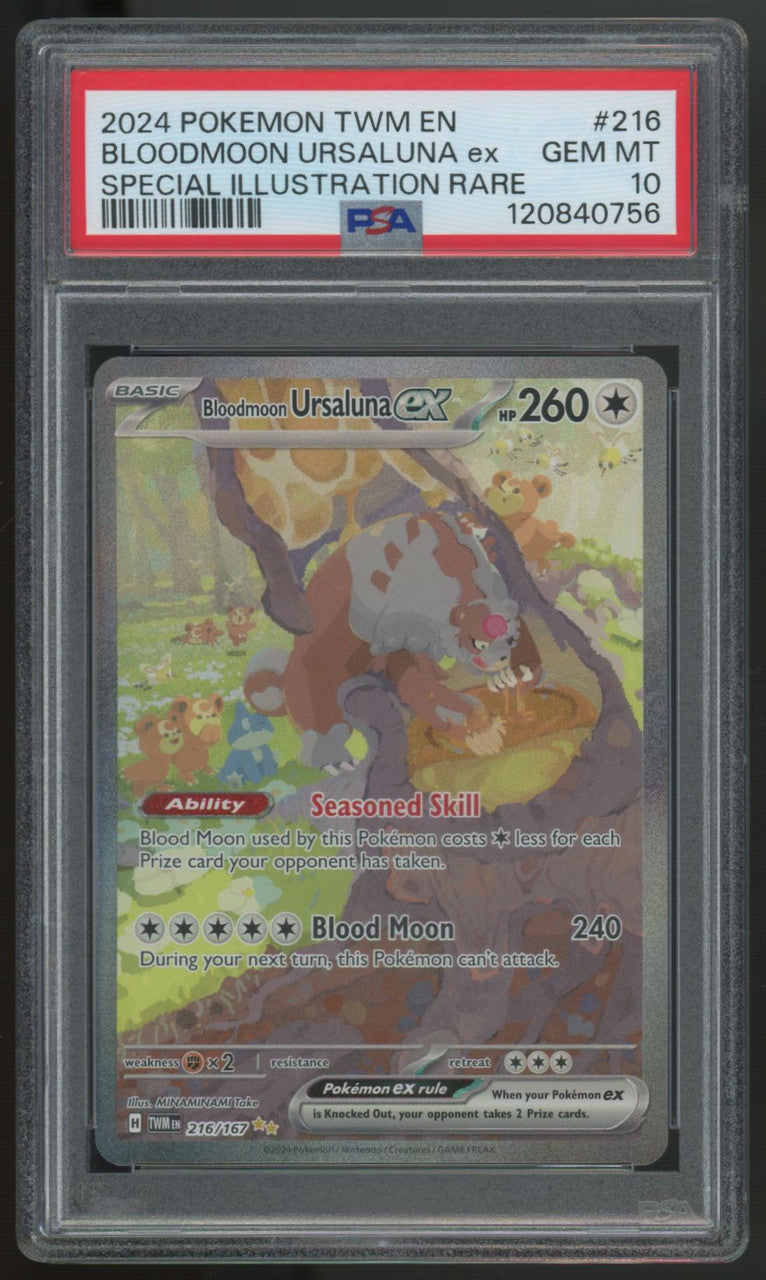 2024 Pokemon Bloodmoon Ursaluna ex Twilight Masquerade SIR #216 PSA 10 (B)