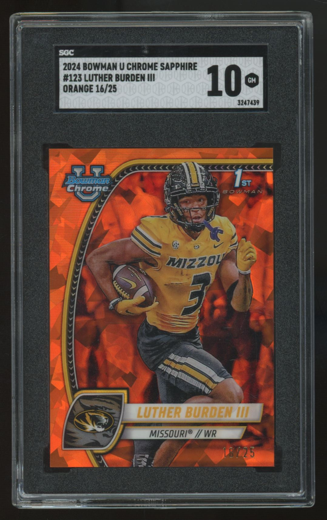 2024 Bowman Chrome U Sapphire Luther Burden III 1st Orange /25 #123 SGC 10