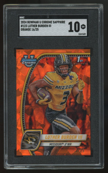 2024 Bowman Chrome U Sapphire Luther Burden III 1st Orange /25 #123 SGC 10