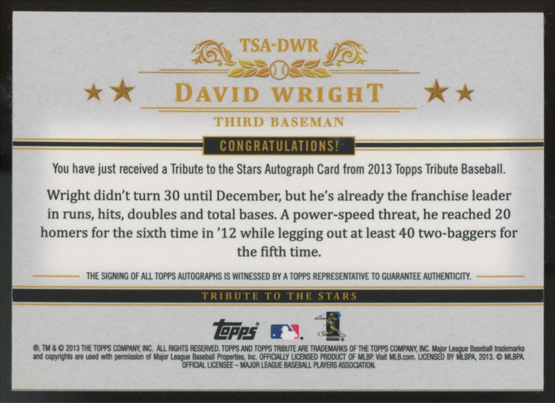 2013 Topps Tribute David Wright Tribute To The Stars Auto /24 #TSA-DWR