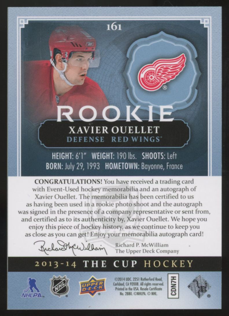 2013-14 Upper Deck The Cup Xavier Ouellet RC Patch Auto RPA /249 #161