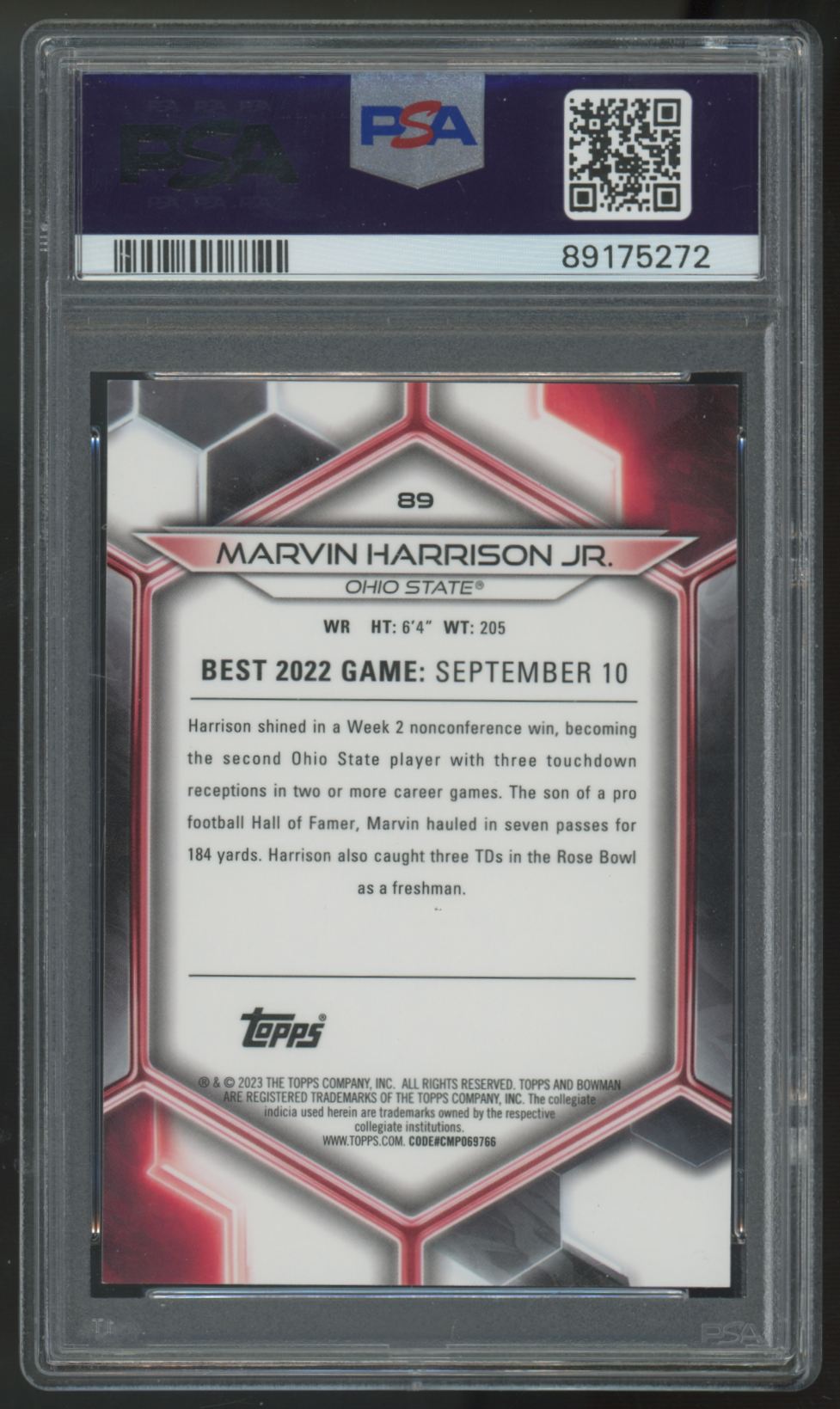 2023 Bowman Best University Marvin Harrison Jr. Blue /150 #89 PSA 9